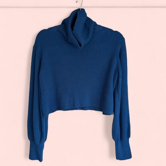 Wilfred Blue Merino Wool Cropped Turtleneck Sweater size M - Picture 1 of 4